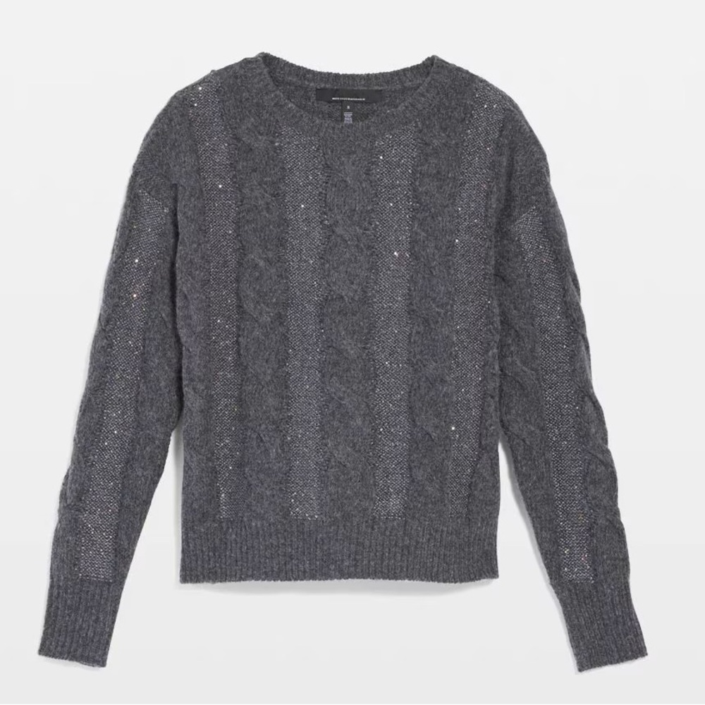 White House Black Market Gray Crew Neck Cable Knit Sweater *New with Tags*